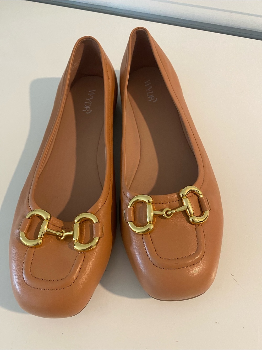 WYDR Tan Leather Horsebit Ballet Flats